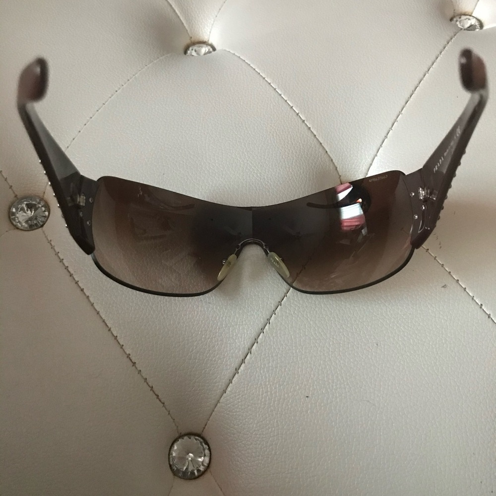PRADA SPR 29L Brown Studded Oversized Sunglasses 120mm w/Case - Picture 7 of 16